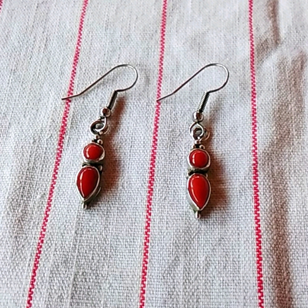 Sterling silver and coral earrings.